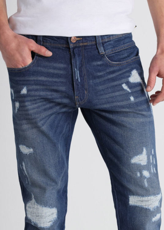 Vaqueros Slim Cintura Media detalle rotos Premium azul