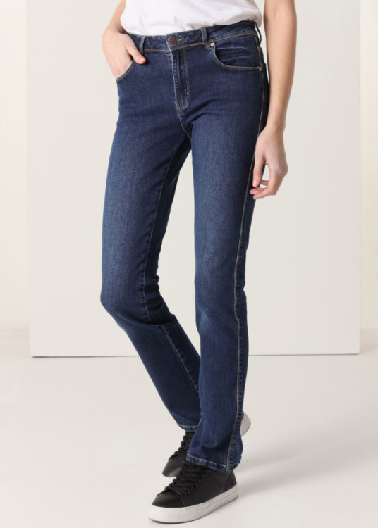 Jeans Straight MONIC MARLY Tiro Bajo algodón Premium azul