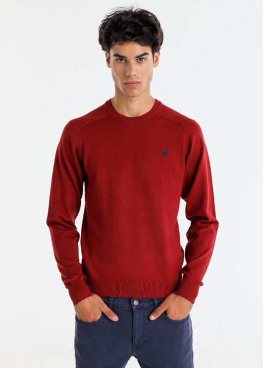 Jersey Básico De Punto Con Cuello Caja Bordado Toro rojo