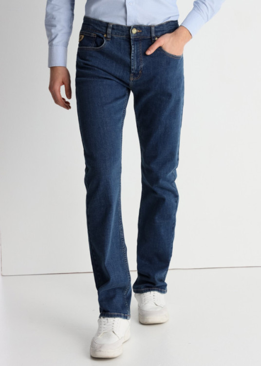 Vaqueros Regular Fit Tiro Medio Azul