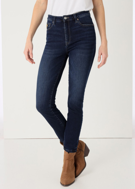 Jeans Skinny Ankle Fit Tiro Medio Lavado Medio Azul