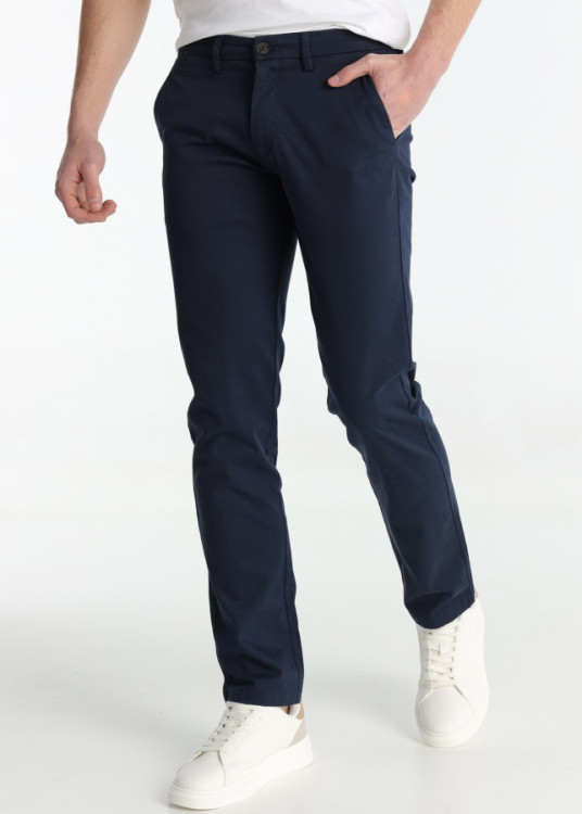 Pantalón Chino Tejido Textura Regular Fit Tiro Medio azul