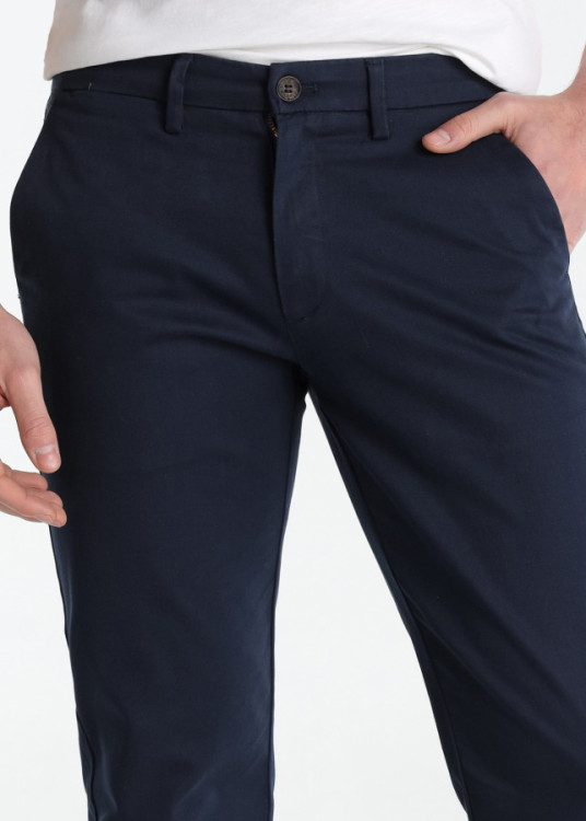 Pantalón Chino Tejido Textura Regular Fit Tiro Medio azul