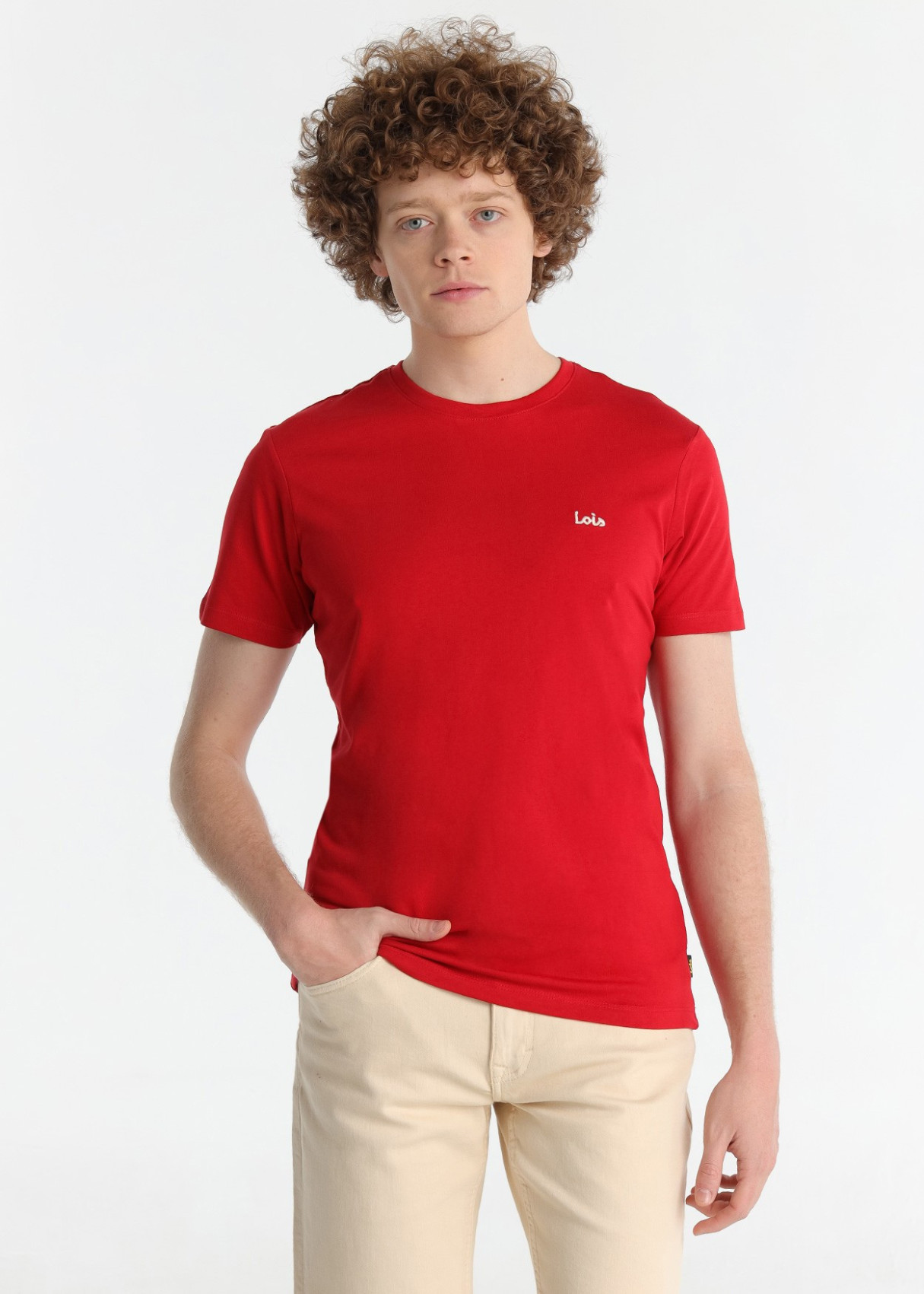 Camiseta Básica manga corta Cuello Caja Logo Bordado roja