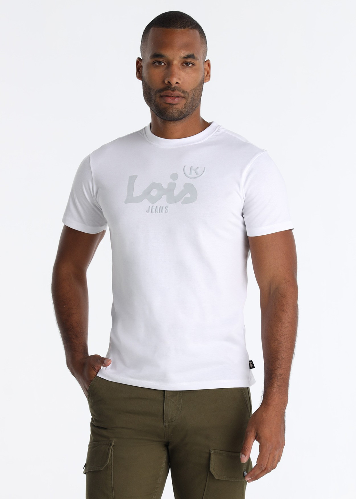 Camiseta Básica Manga corta Cuello Caja Gráfica Blanco