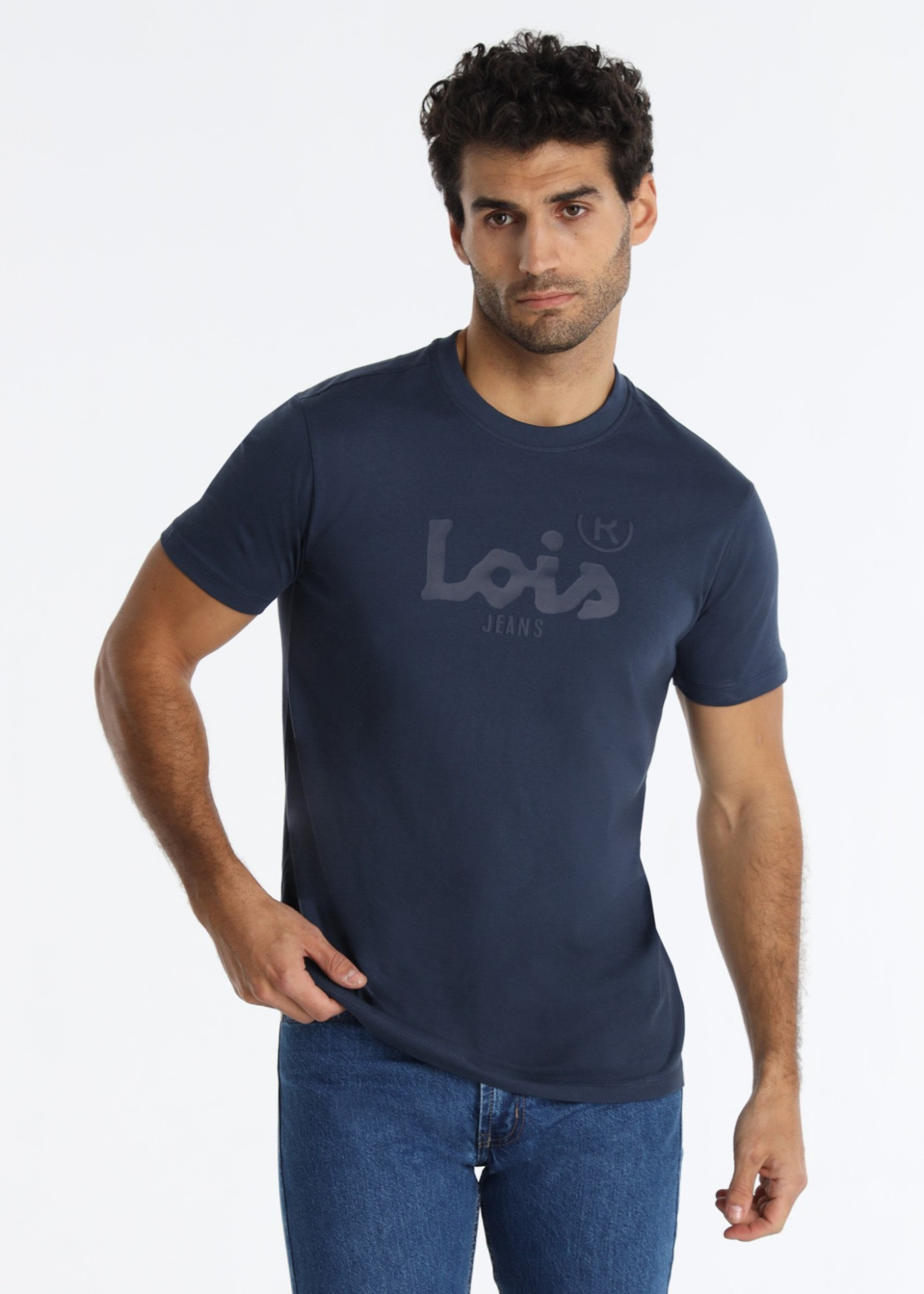 Camiseta Básica manga corta Cuello Caja Gráfica Azul