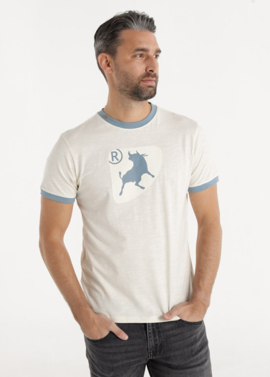 Camiseta Cuello Redondo Gráfica Toro Contraste Blanca