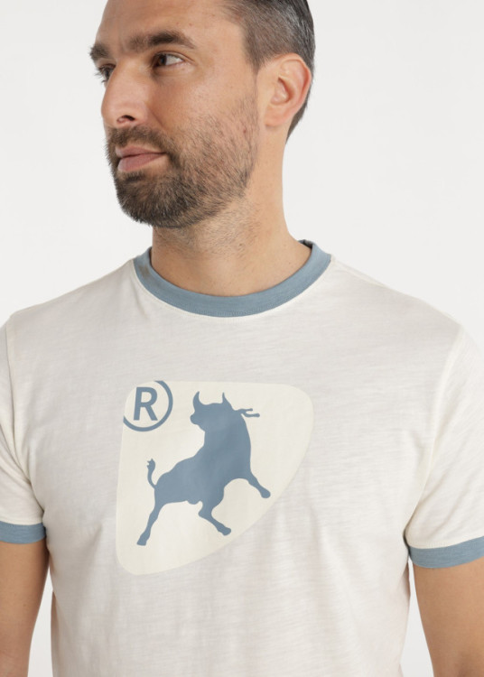 Camiseta Cuello Redondo Gráfica Toro Contraste Blanca