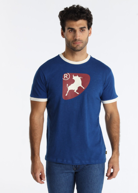 Camiseta Manga Corta Cuello Redondo Grafica Toro Contraste Azul
