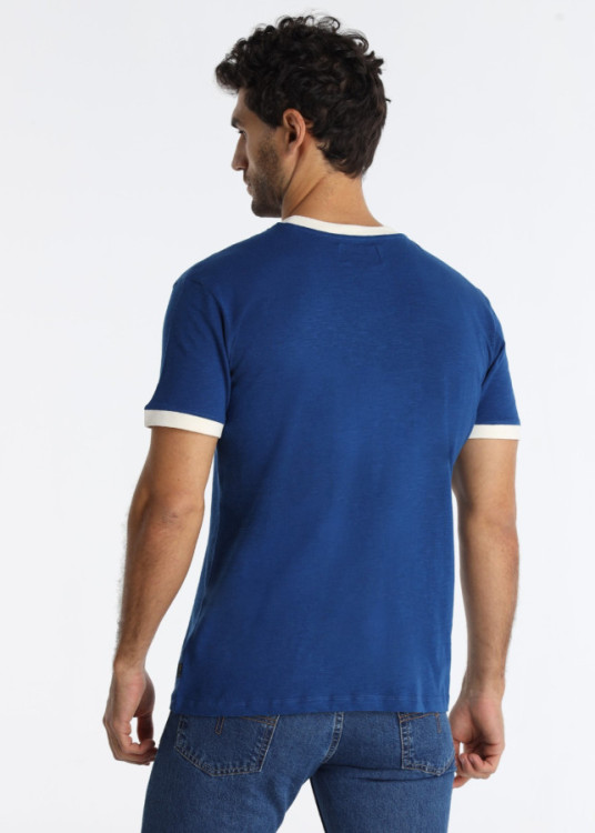 Camiseta Manga Corta Cuello Redondo Grafica Toro Contraste Azul