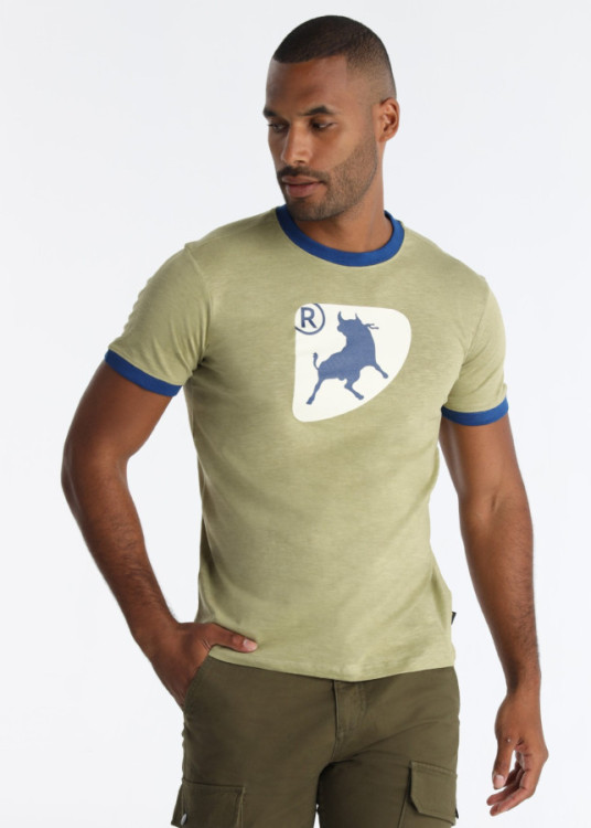 Camiseta Manga Corta Cuello Redondo Gráfica Toro Contraste Verde