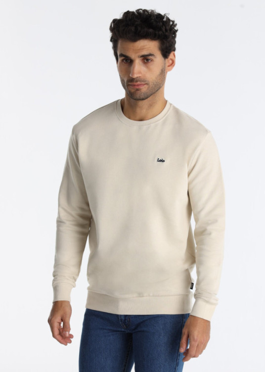 Sudadera Básica Cuello Caja Logo Parche beige