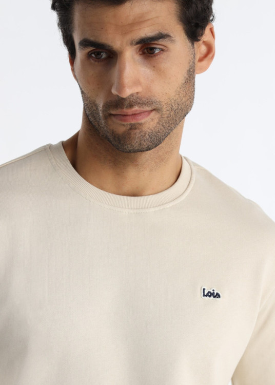 Sudadera Básica Cuello Caja Logo Parche beige