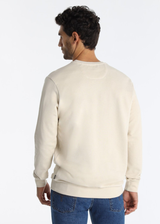 Sudadera Básica Cuello Caja Logo Parche beige