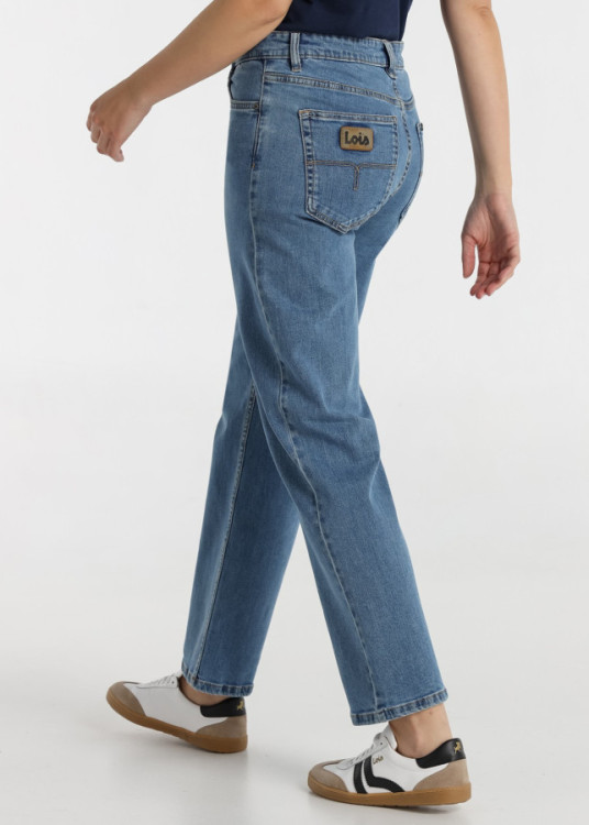 Jeans straight cintura media Con Doble Lavado Stone Wash azul