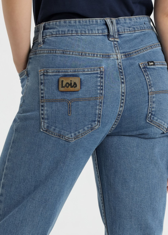 Jeans straight cintura media Con Doble Lavado Stone Wash azul