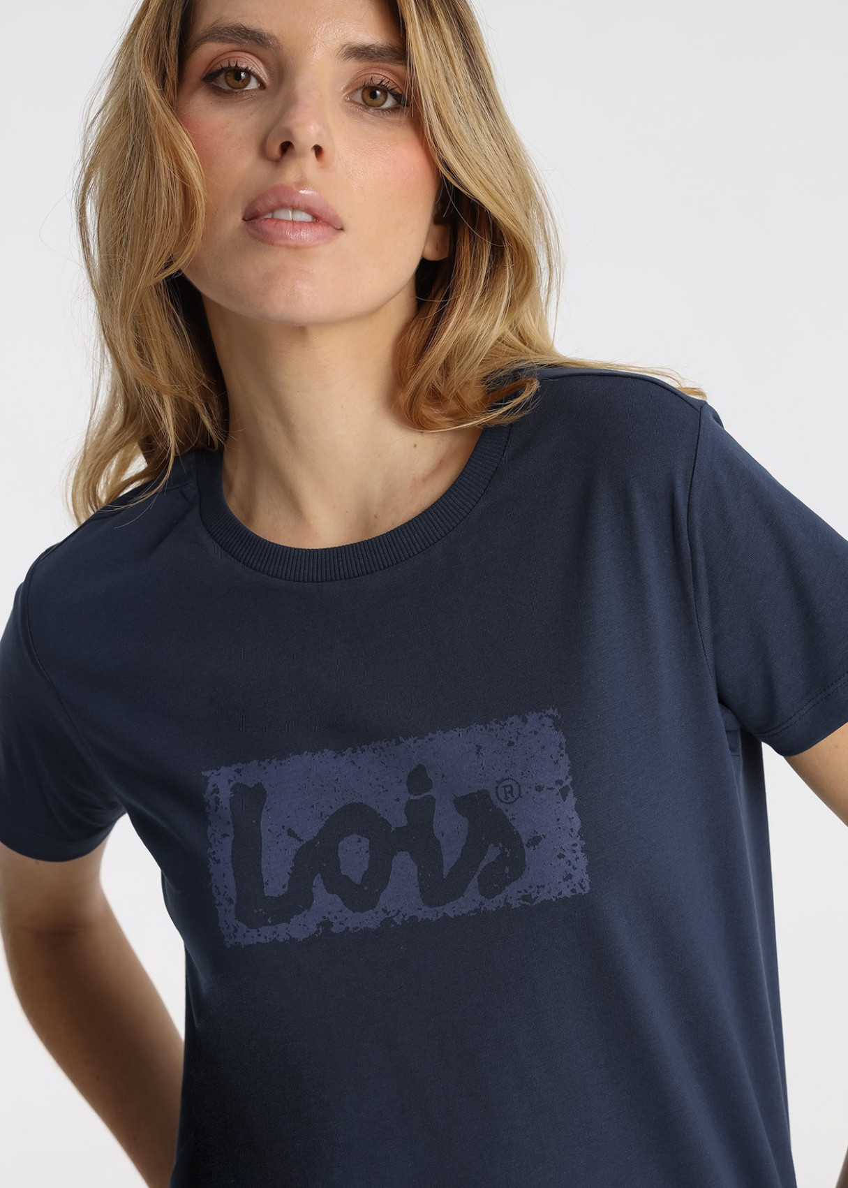 Camiseta Algodón Logo Frontal Estilo Casual azul
