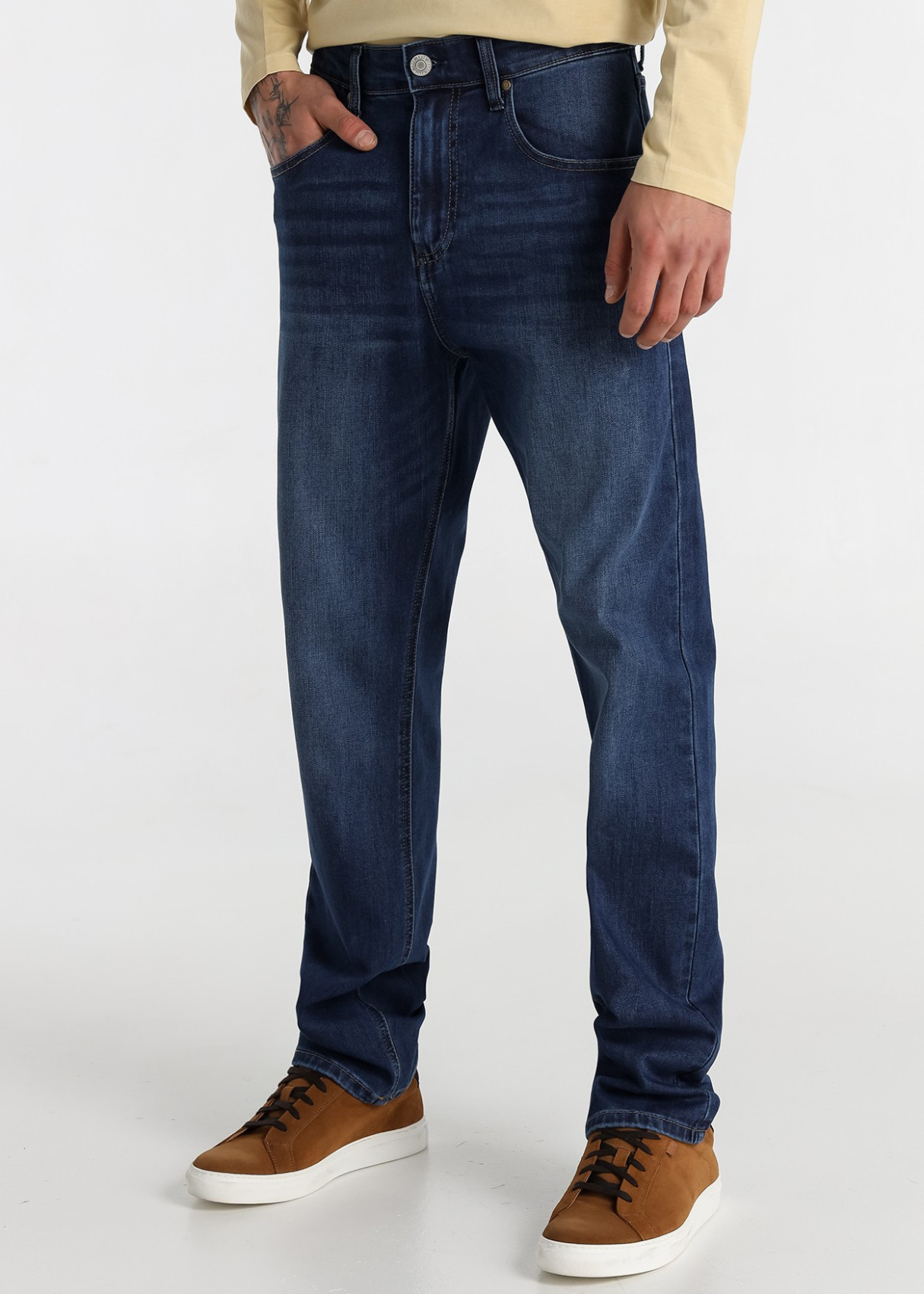 Vaqueros tappered fit cintura alta Lavado Azul
