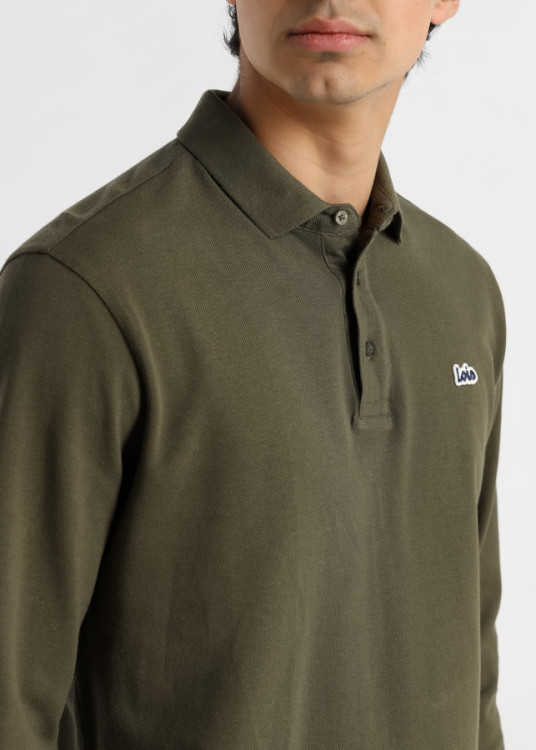 Polo Manga Larga Piqué Parche Logo verde