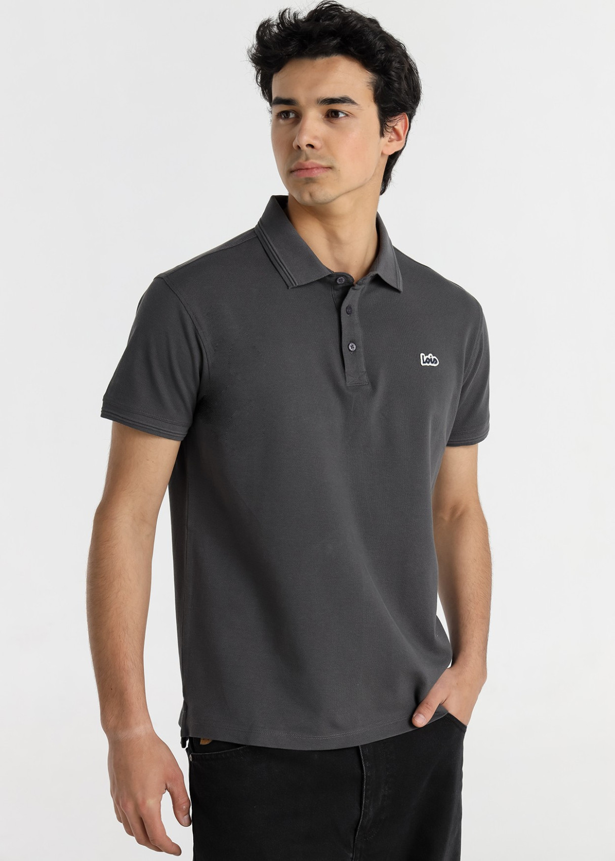 Polo Manga Corta Parche Logo gris