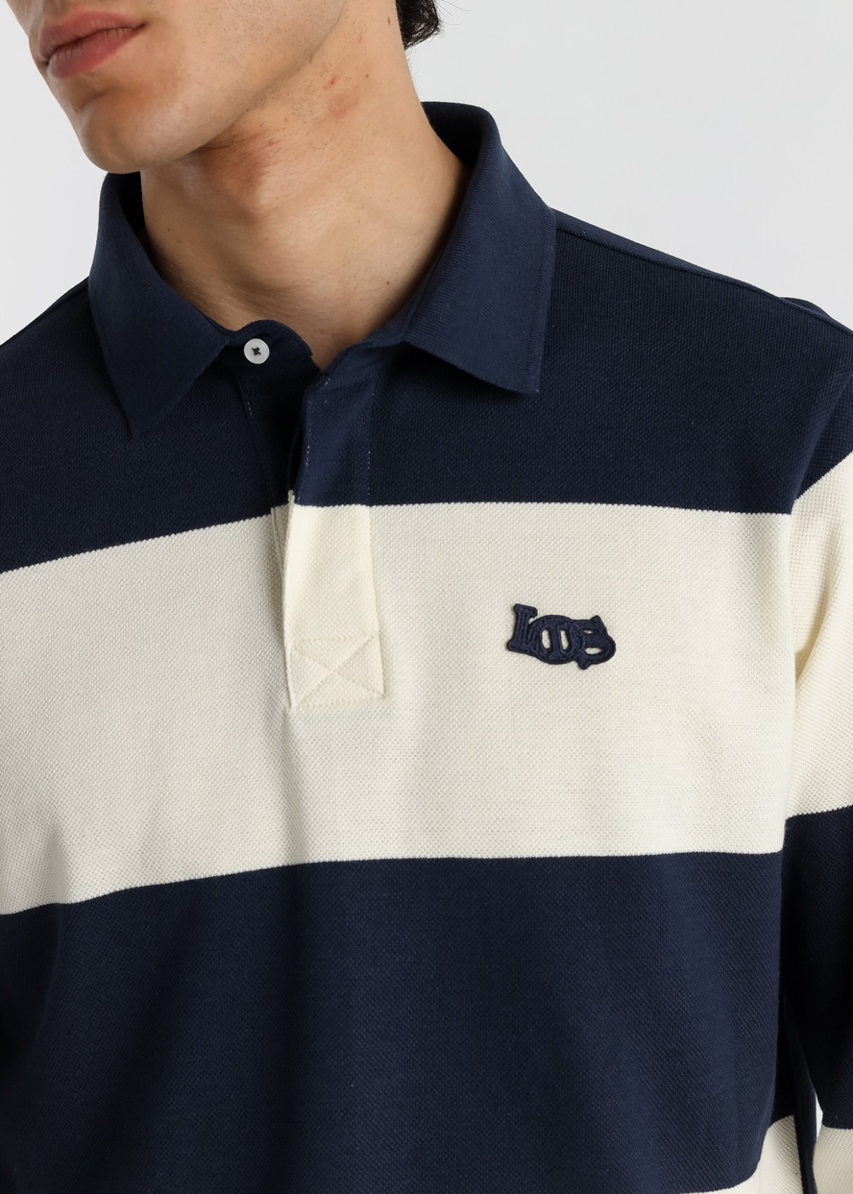 Polo Manga Larga franjas azul