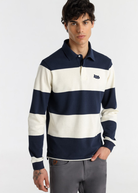 Polo Manga Larga franjas azul