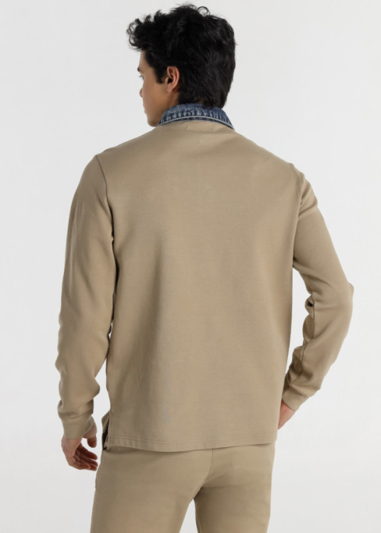 Polo Manga Larga Bolsillo y cuello Denim Jeans beige