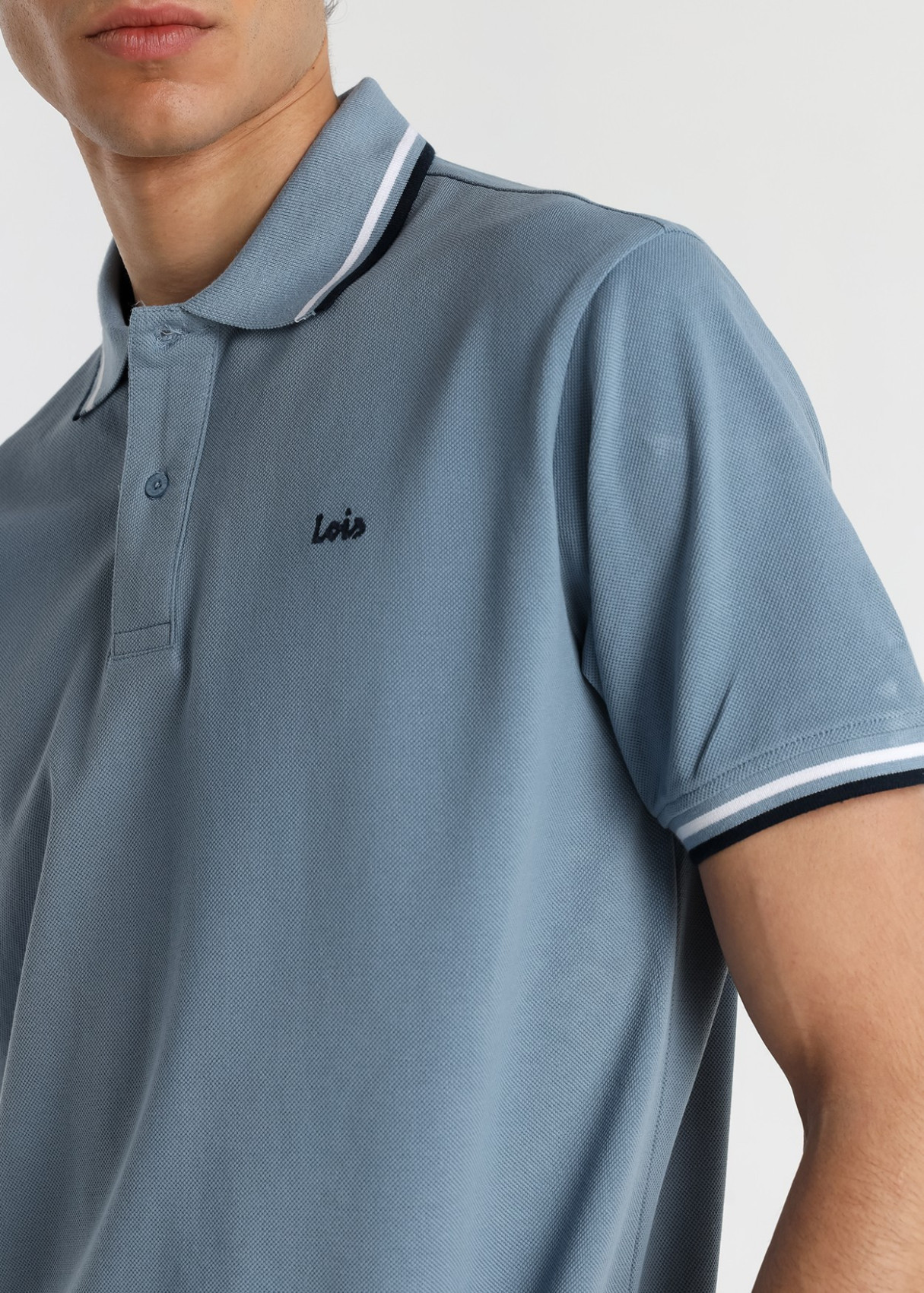 Polo Manga Corta Doble Acabado cuello y mangas azul