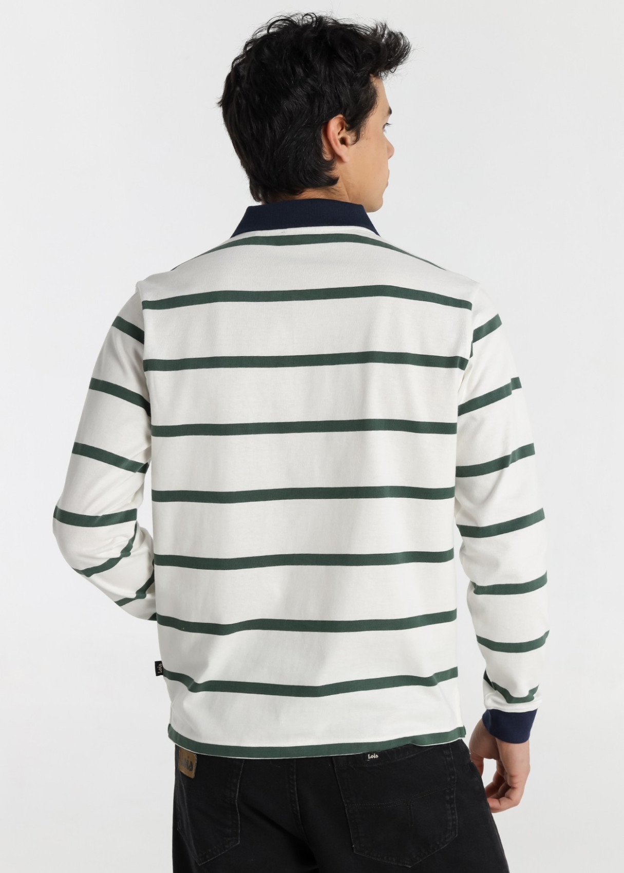 Polo Manga Larga Rayas cuello a contraste blanca
