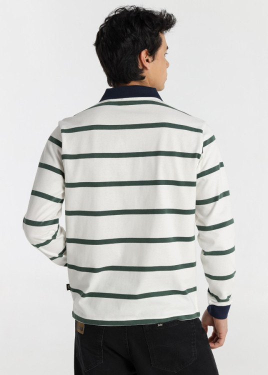 Polo Manga Larga Rayas cuello a contraste blanca