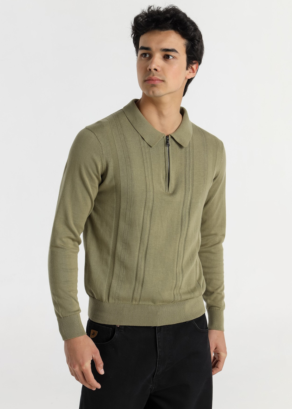 Polo Punto Jacquard Bordado cremallera verde