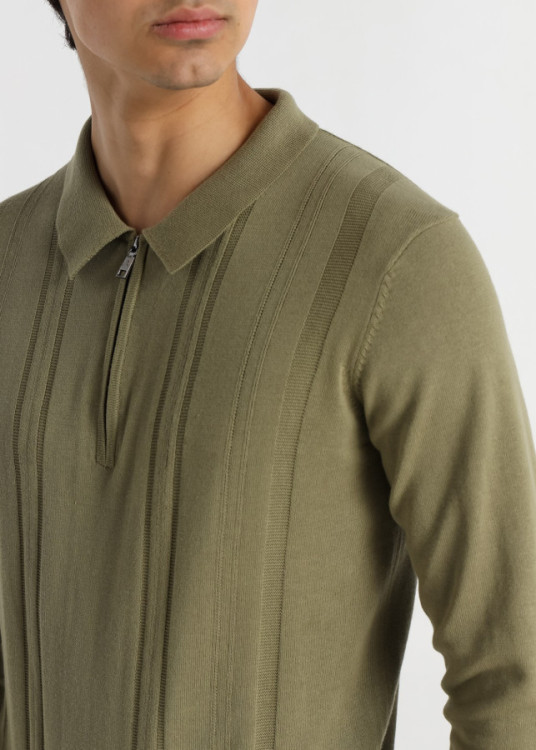 Polo Punto Jacquard Bordado cremallera verde