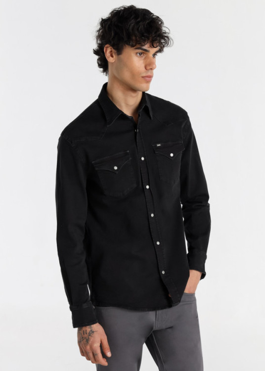 Camisa Vaquera Elástica Lavado Phantom negra