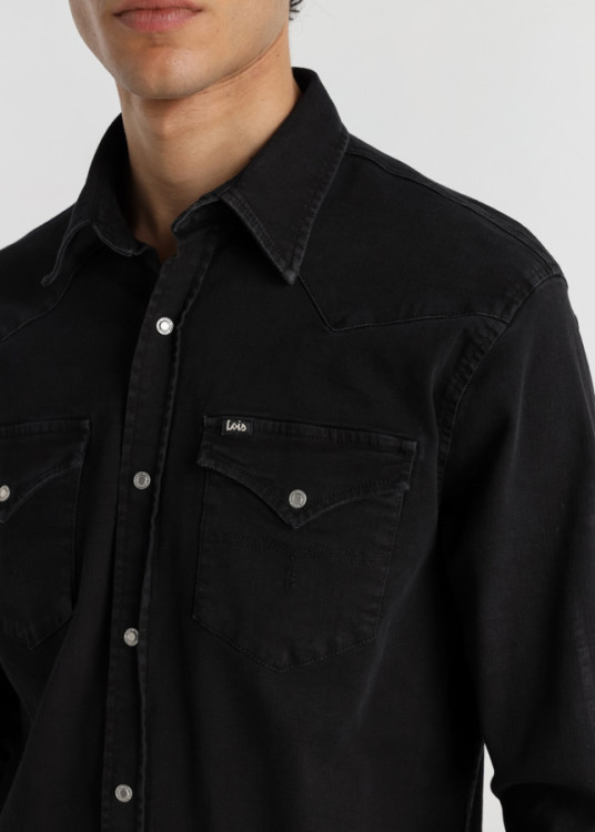 Camisa Vaquera Elástica Lavado Phantom negra