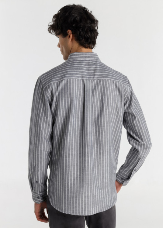 Camisa Manga Larga Oxford Rayas Logo Bordado azul