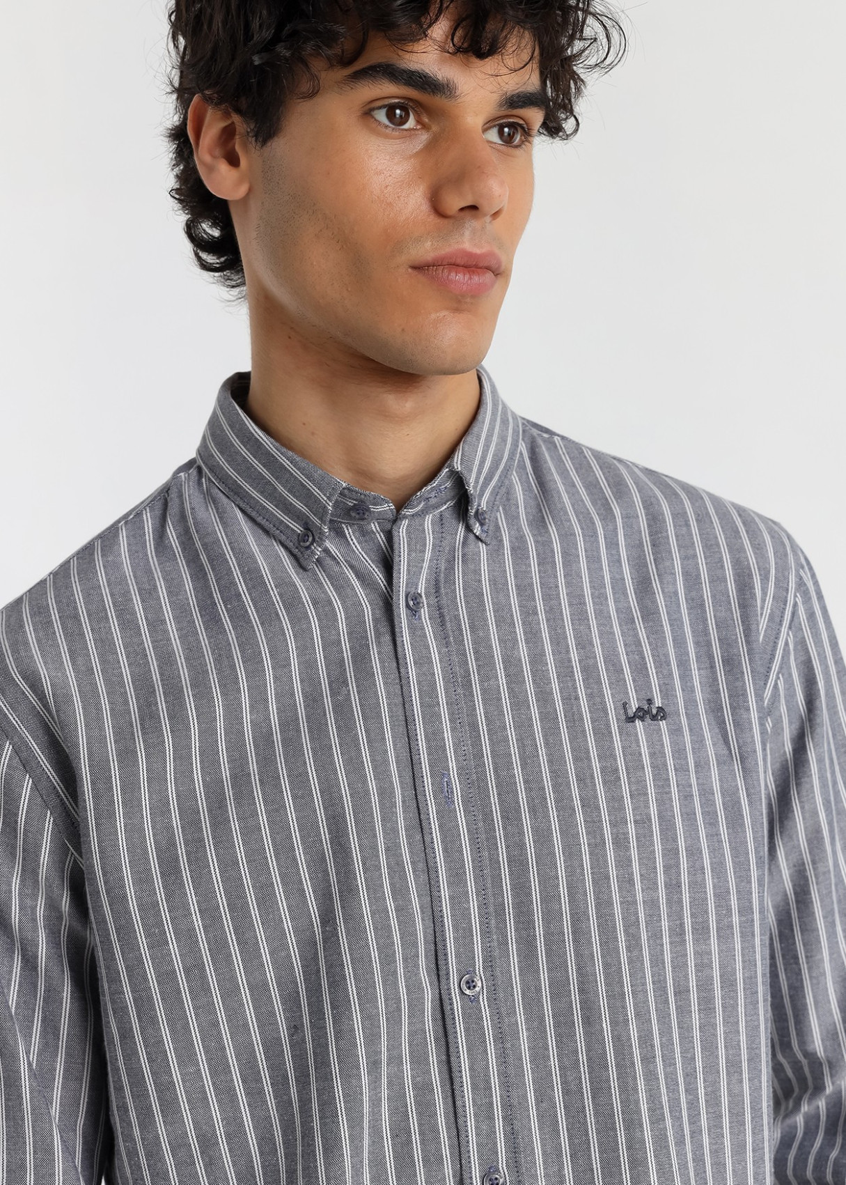 Camisa Manga Larga Oxford Rayas Logo Bordado azul