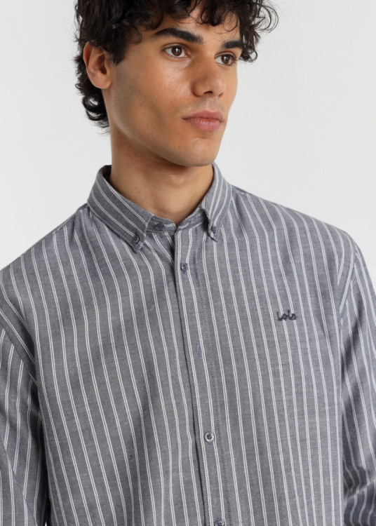 Camisa Manga Larga Oxford Rayas Logo Bordado azul