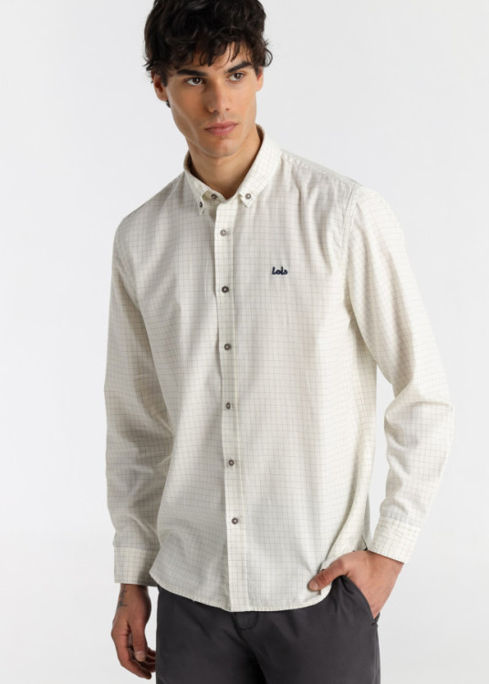 Camisa Manga Larga Cuadros blanca