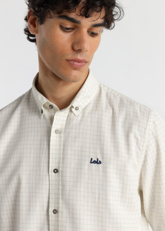 Camisa Manga Larga Cuadros blanca
