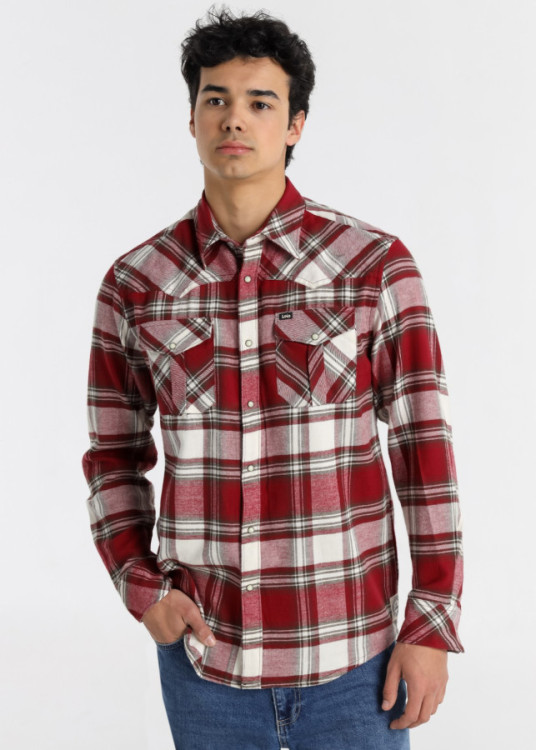 Camisa Manga Larga Cuadros Western roja
