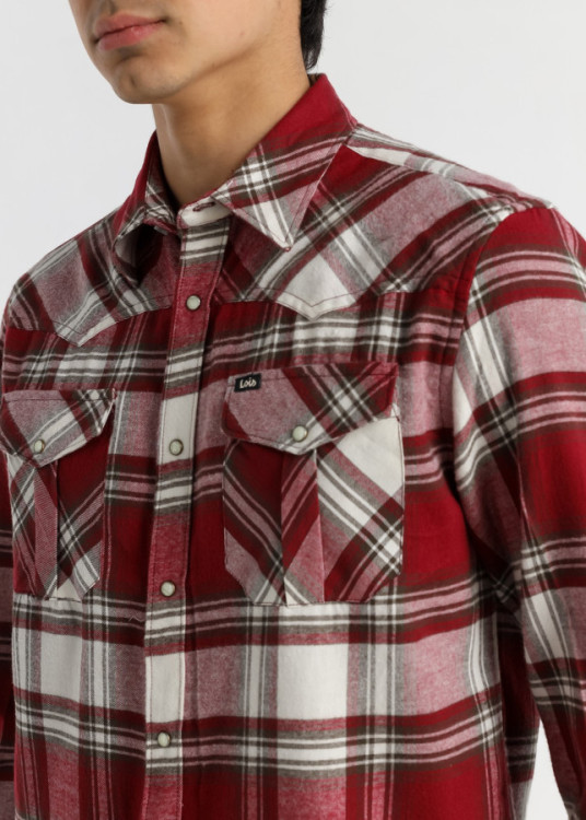 Camisa Manga Larga Cuadros Western roja