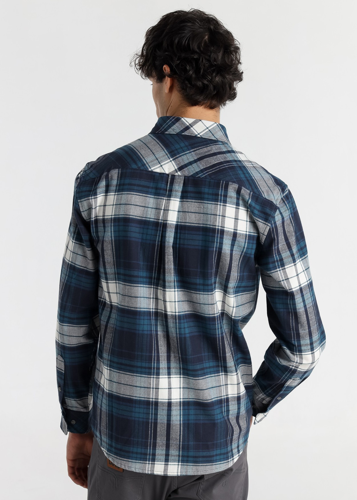Camisa Manga Larga Franela Cuadros Bolsillo azul