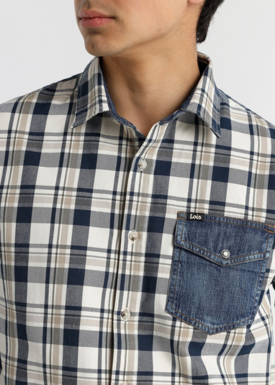 Camisa Manga Larga Bolsillo Denim azul