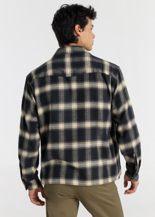 Camisa Manga Larga Franela Cuadros Con Bolsillo azul