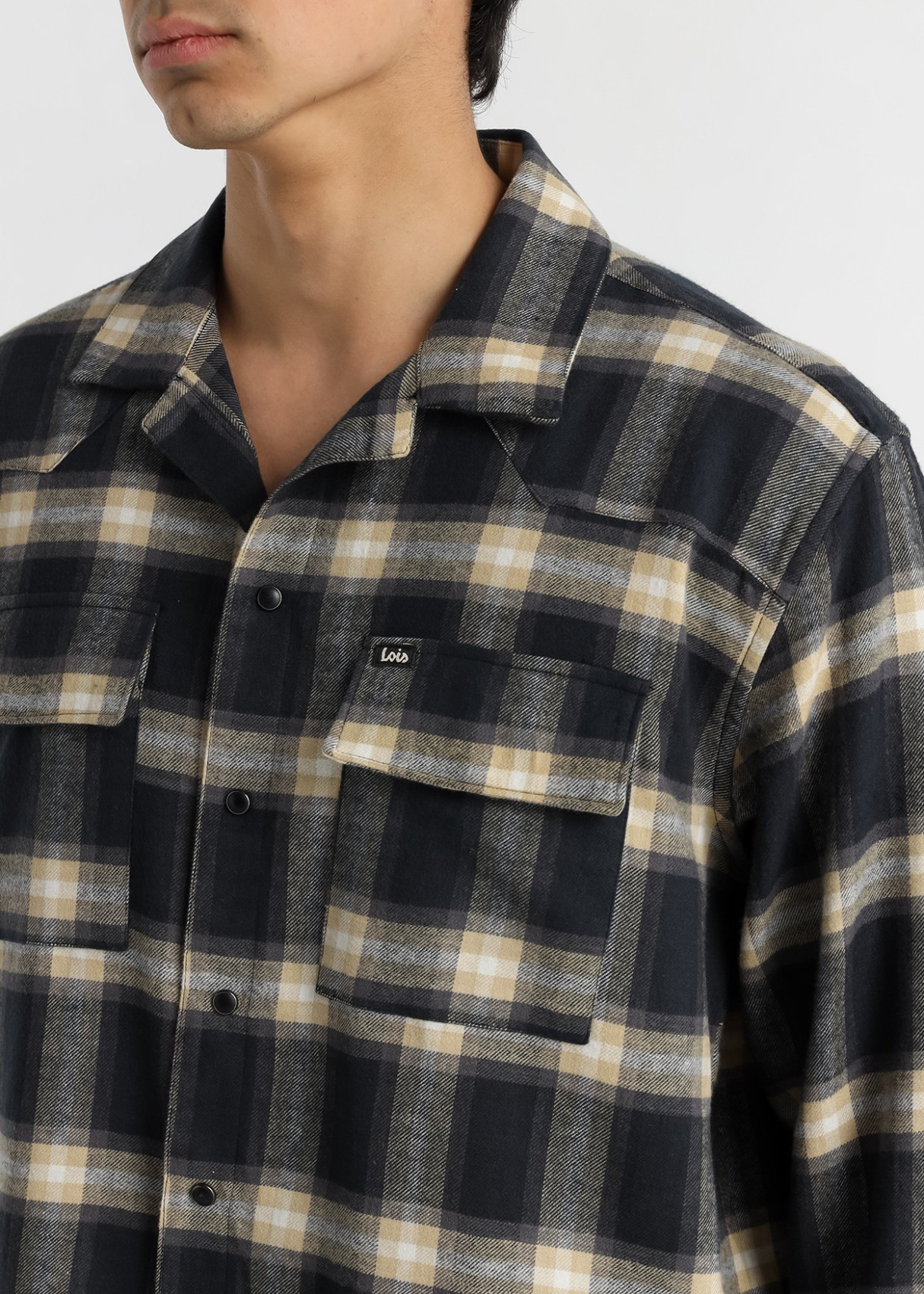Camisa Manga Larga Franela Cuadros Con Bolsillo azul