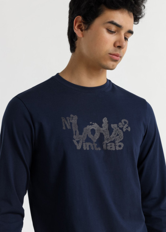 Camiseta Manga larga Básica Logo azul