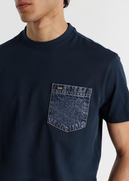 Camiseta De Manga Corta Bolsillo Denim azul