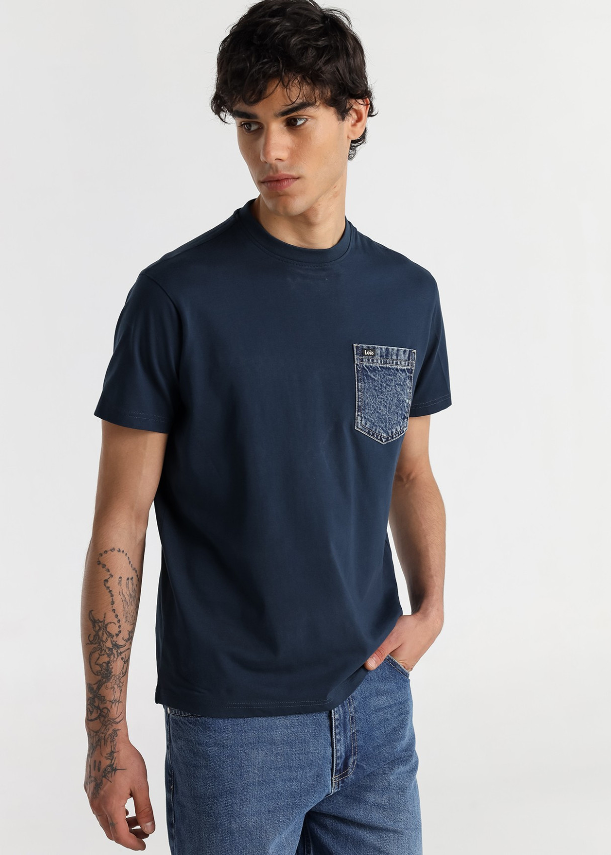 Camiseta De Manga Corta Bolsillo Denim azul