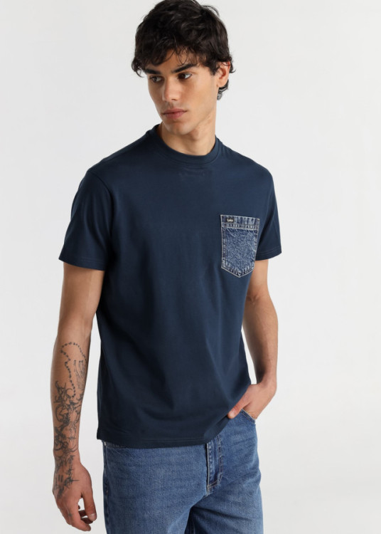 Camiseta De Manga Corta Bolsillo Denim azul