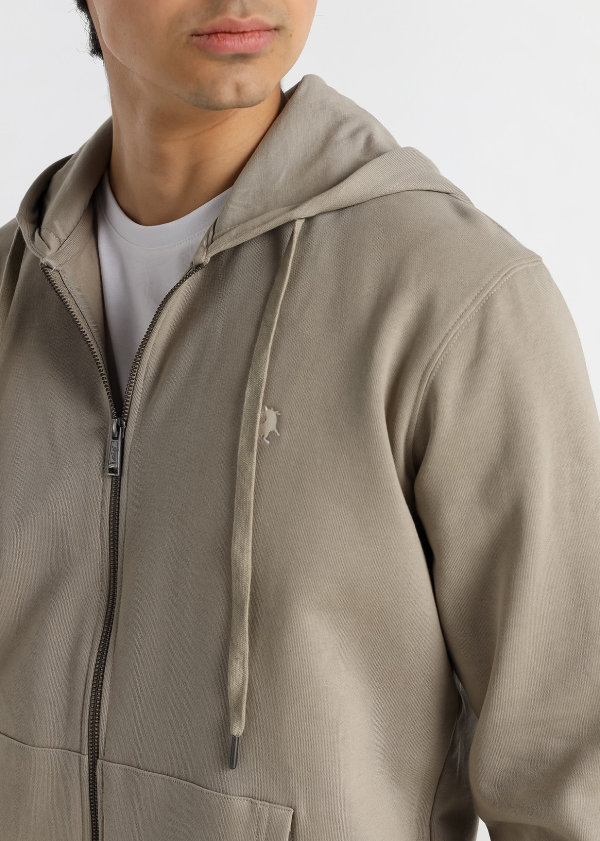 Sudadera Capucha Cremallera logo Bordado marrón